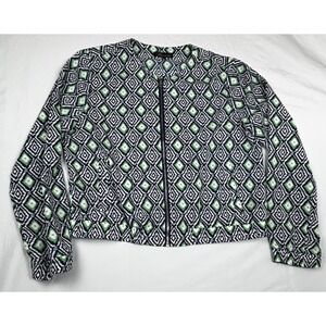 Baccini Jacket Womens Petite Large Geometric Print Zip Front Lightweight Casual